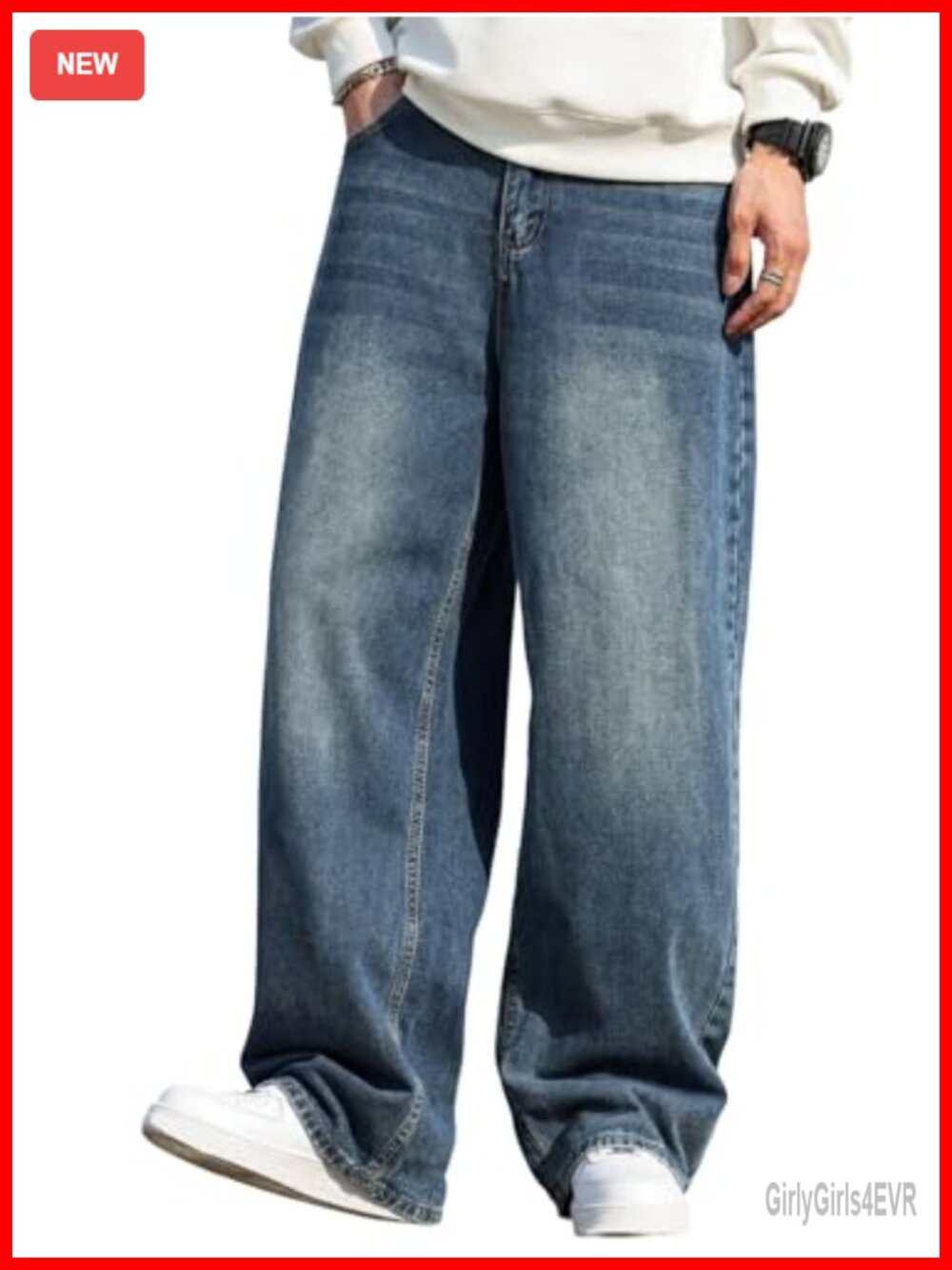 Men's Baggy Wide Leg Skater Jeans Loose Streetwear Denim Pants